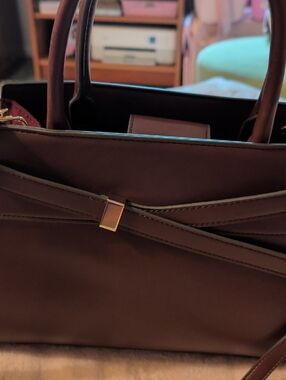 Liz Claiborne Dark Brown Structured Satchel with Gold Accent